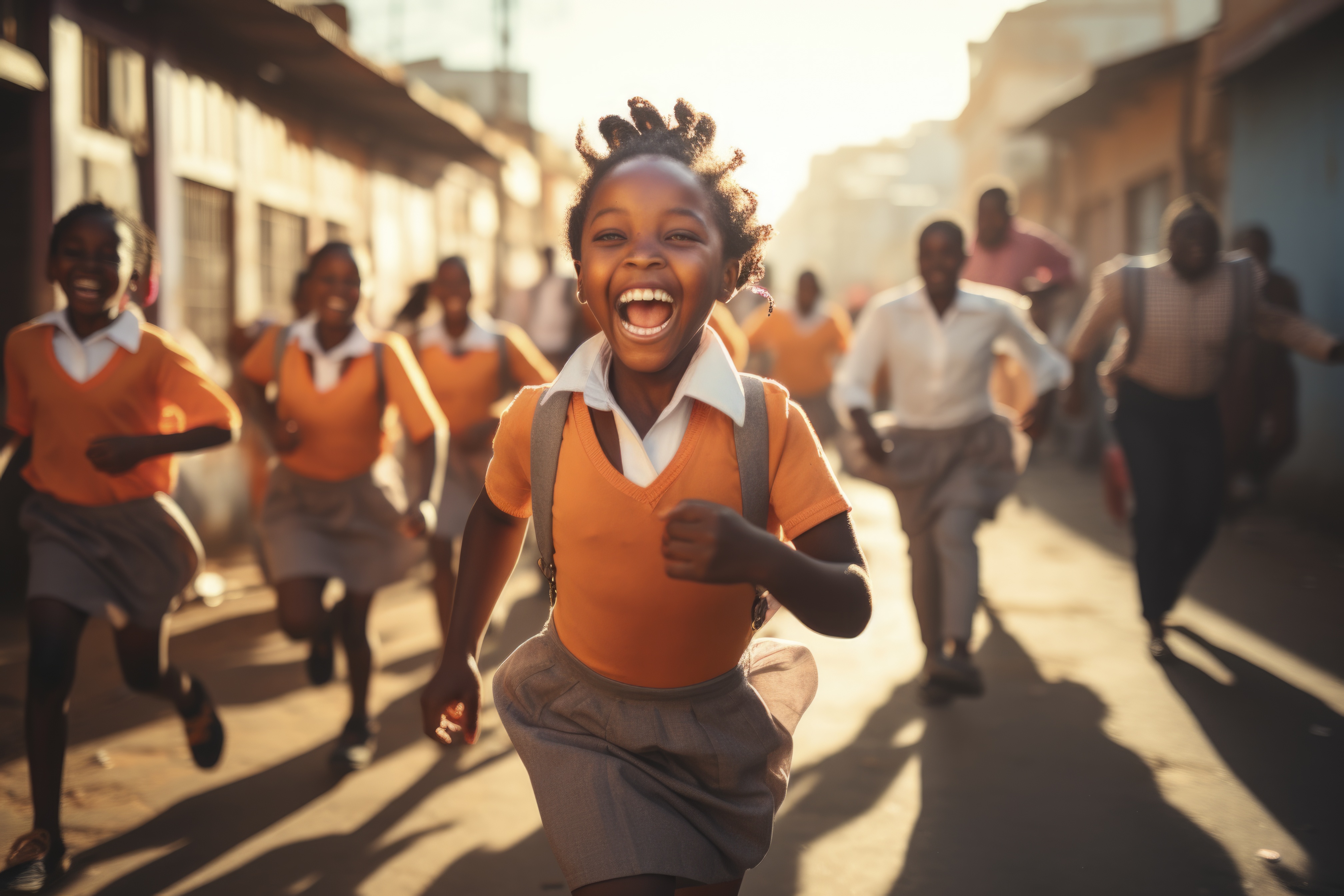 African kid running to school